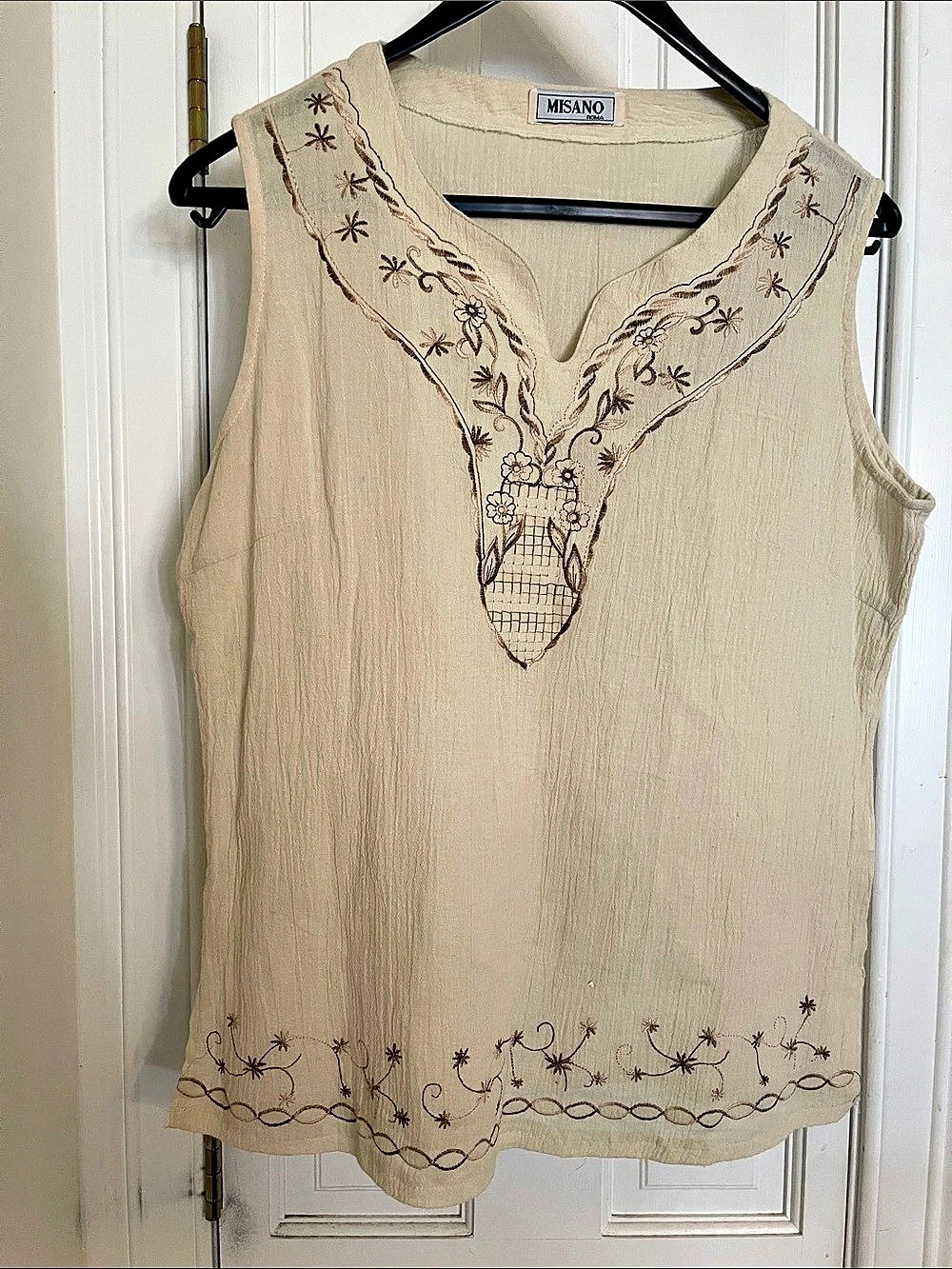 Misano Embroidered Cotton Blouse in Beige